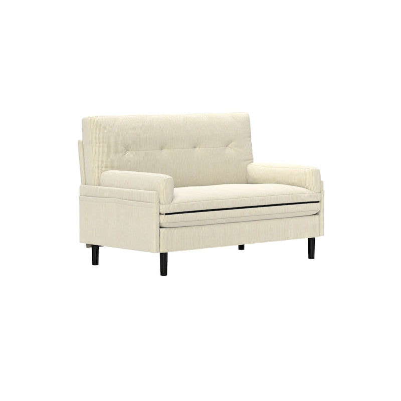 Causeuse multifonctionnelle en velours côtelé ivoire, fauteuil convertible, lit