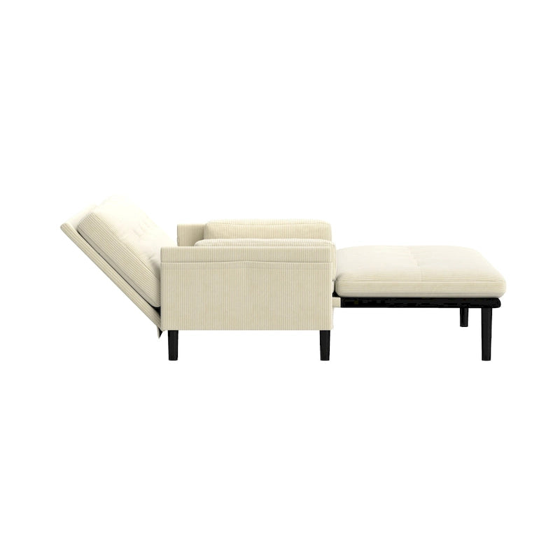 Causeuse multifonctionnelle en velours côtelé ivoire, fauteuil convertible, lit