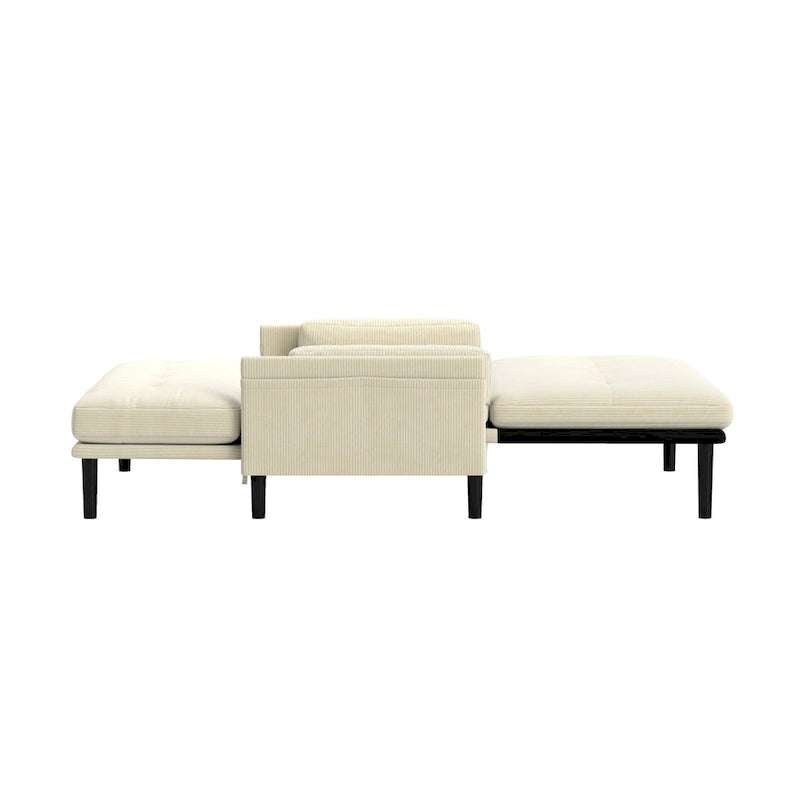 Causeuse multifonctionnelle en velours côtelé ivoire, fauteuil convertible, lit