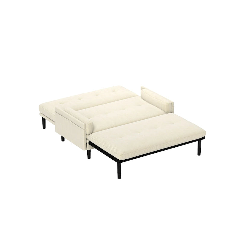 Causeuse multifonctionnelle en velours côtelé ivoire, fauteuil convertible, lit
