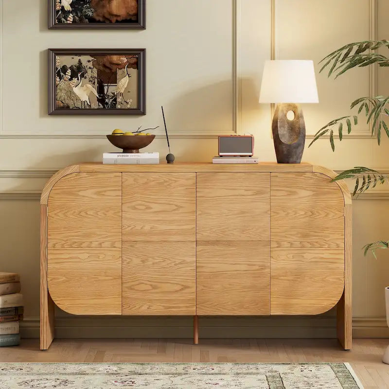 Buffet en bois avec bords incurvés et étagères réglables