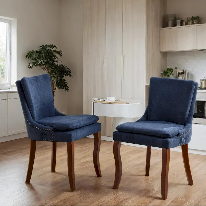 Chaises de salle à manger capitonnées en tissu chenille avec pieds en bois massif (Lot de 2)