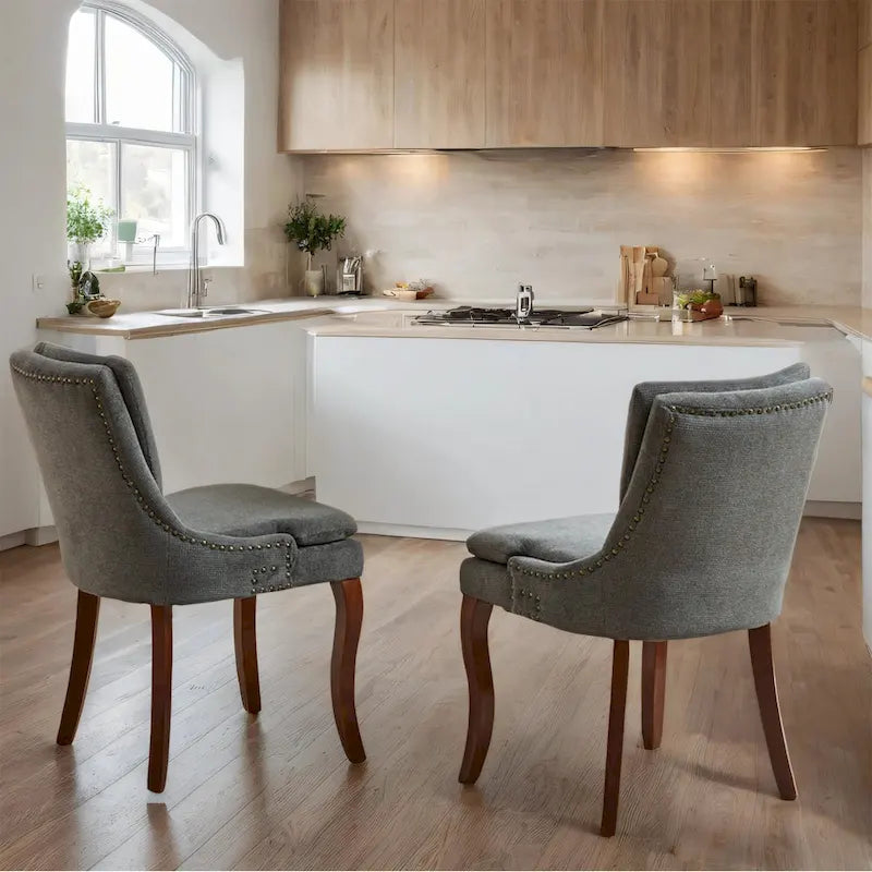 Chaises de salle à manger capitonnées en tissu chenille avec pieds en bois massif (Lot de 2)