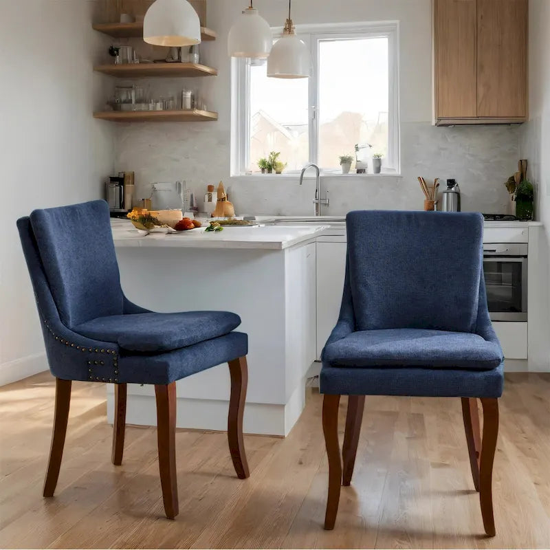 Chaises de salle à manger capitonnées en tissu chenille avec pieds en bois massif (Lot de 2)
