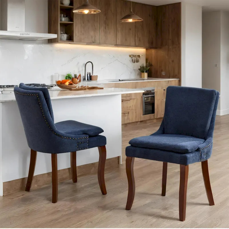 Chaises de salle à manger capitonnées en tissu chenille avec pieds en bois massif (Lot de 2)