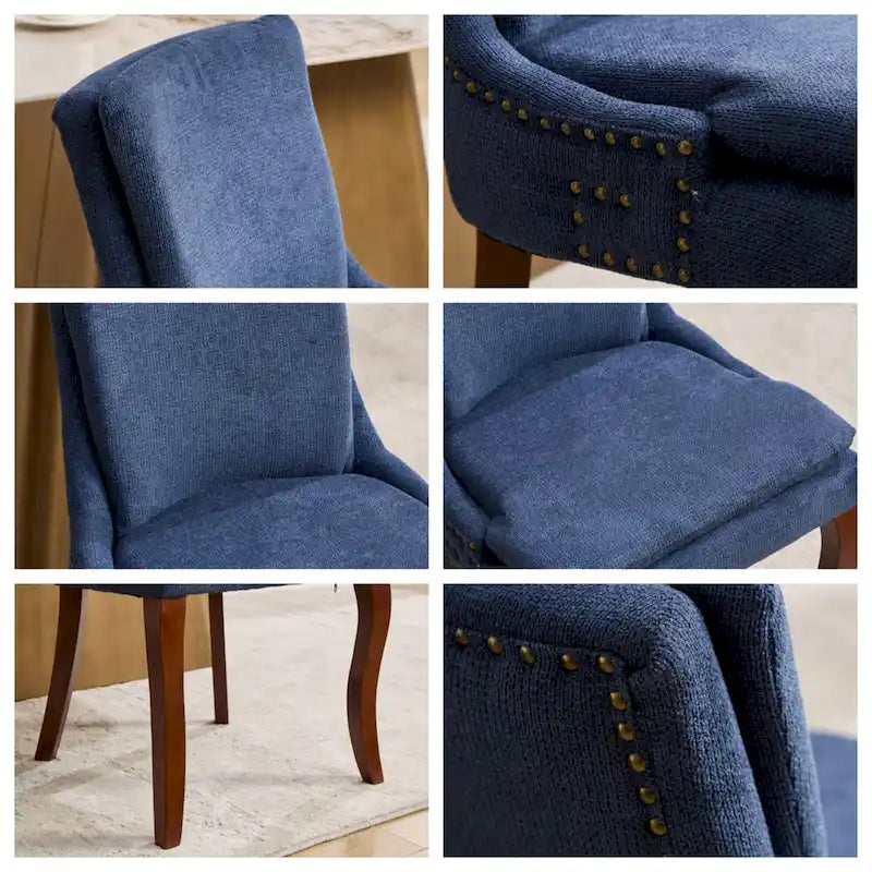 Chaises de salle à manger capitonnées en tissu chenille avec pieds en bois massif (Lot de 2)