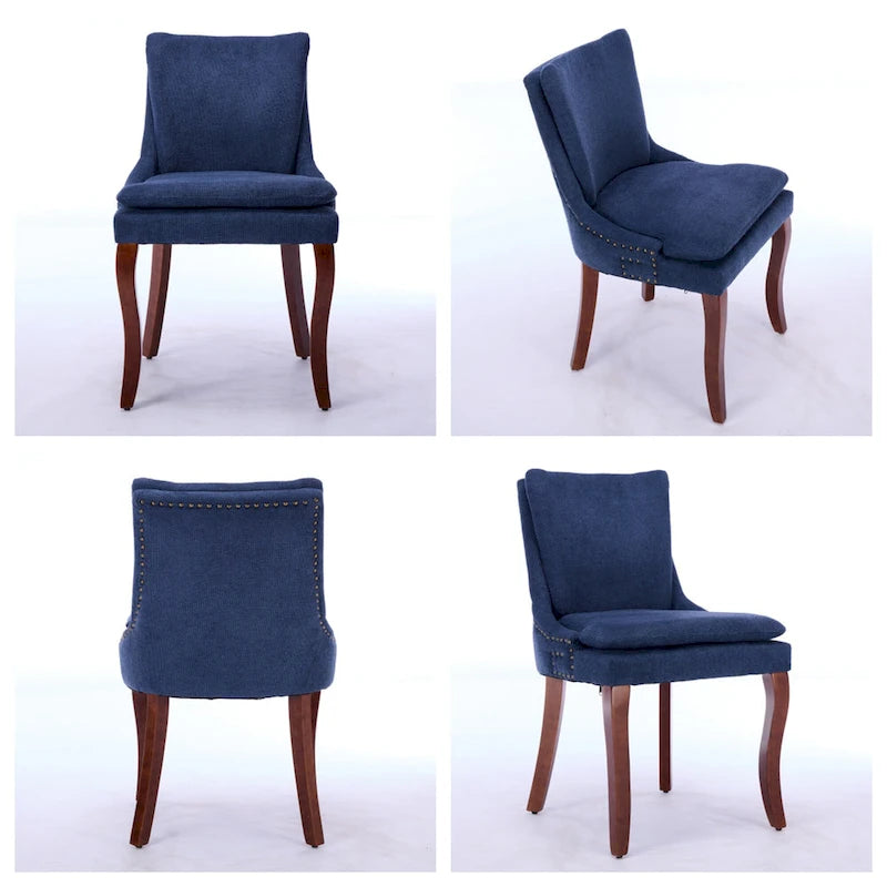 Chaises de salle à manger capitonnées en tissu chenille avec pieds en bois massif (Lot de 2)