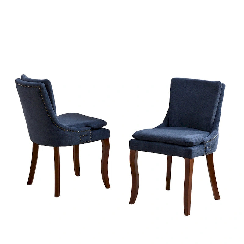 Chaises de salle à manger capitonnées en tissu chenille avec pieds en bois massif (Lot de 2)