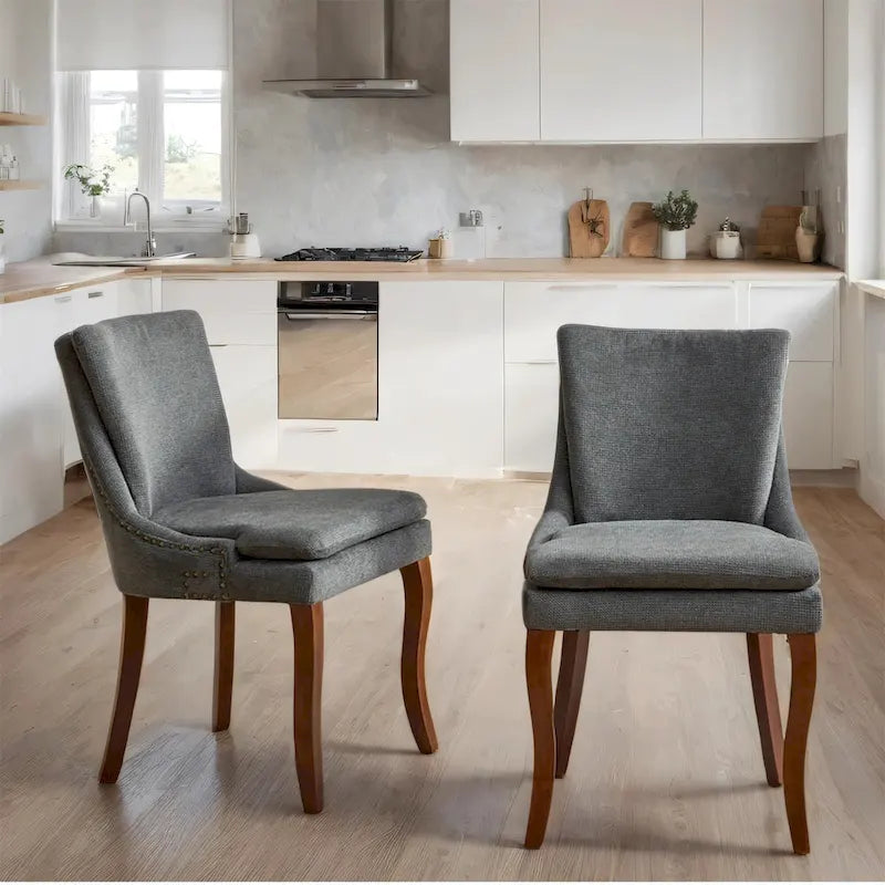 Chaises de salle à manger capitonnées en tissu chenille avec pieds en bois massif (Lot de 2)
