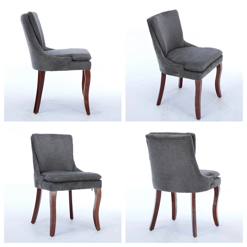 Chaises de salle à manger capitonnées en tissu chenille avec pieds en bois massif (Lot de 2)