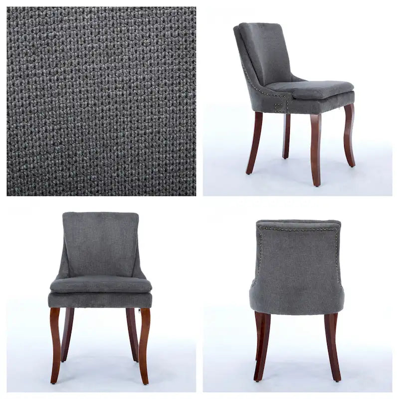 Chaises de salle à manger capitonnées en tissu chenille avec pieds en bois massif (Lot de 2)
