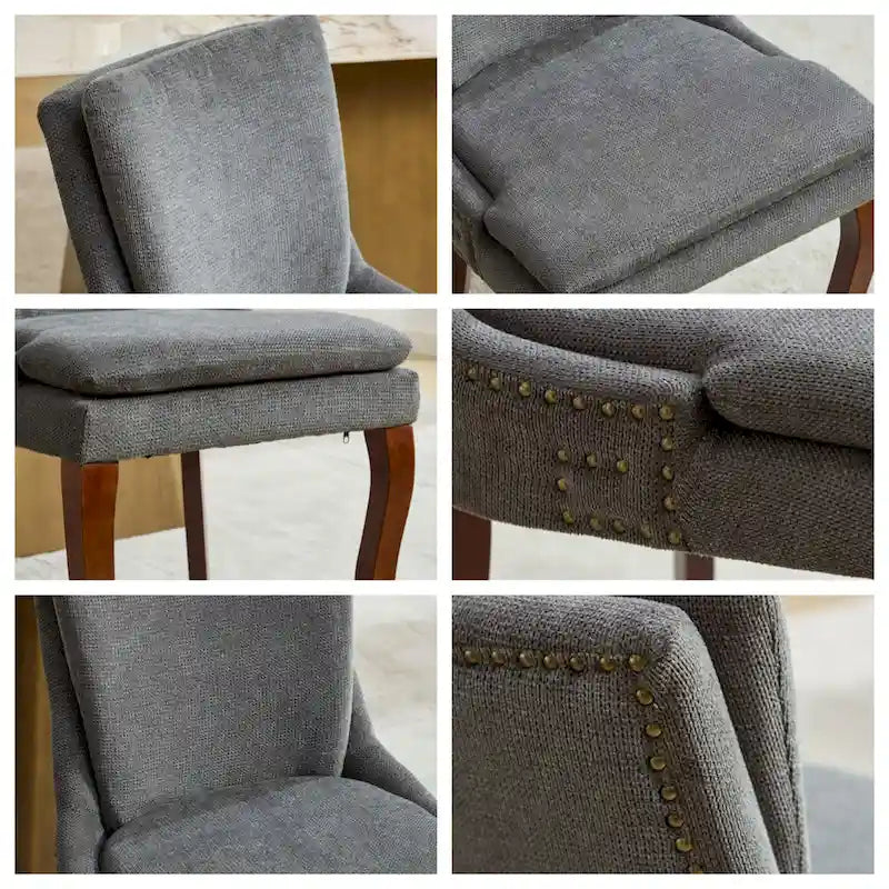 Chaises de salle à manger capitonnées en tissu chenille avec pieds en bois massif (Lot de 2)
