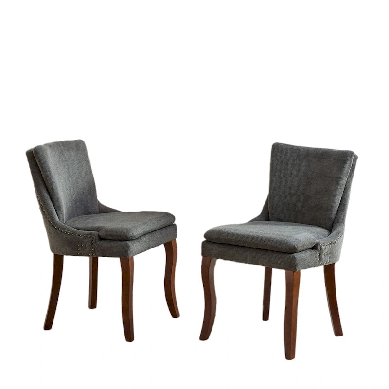 Chaises de salle à manger capitonnées en tissu chenille avec pieds en bois massif (Lot de 2)