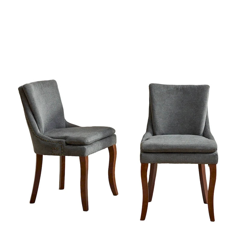 Chaises de salle à manger capitonnées en tissu chenille avec pieds en bois massif (Lot de 2)