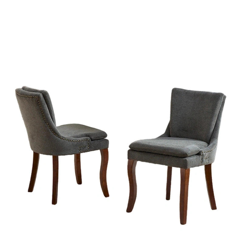 Chaises de salle à manger capitonnées en tissu chenille avec pieds en bois massif (Lot de 2)