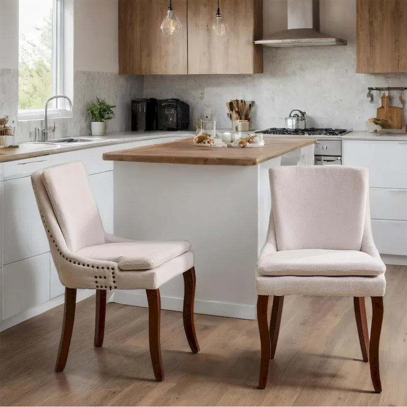 Chaises de salle à manger capitonnées en tissu chenille avec pieds en bois massif (Lot de 2)