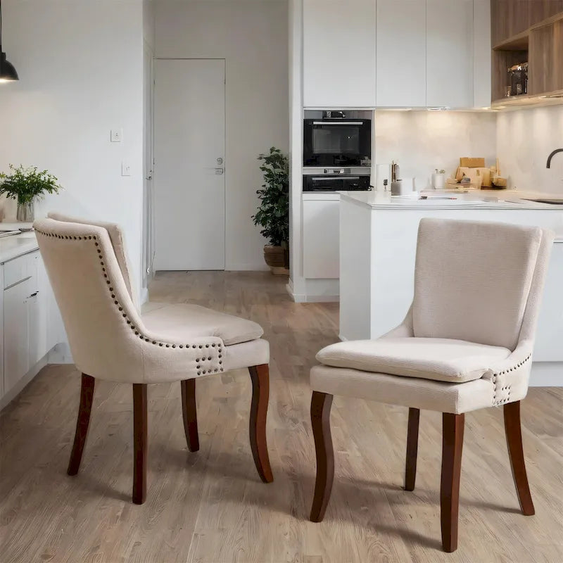 Chaises de salle à manger capitonnées en tissu chenille avec pieds en bois massif (Lot de 2)
