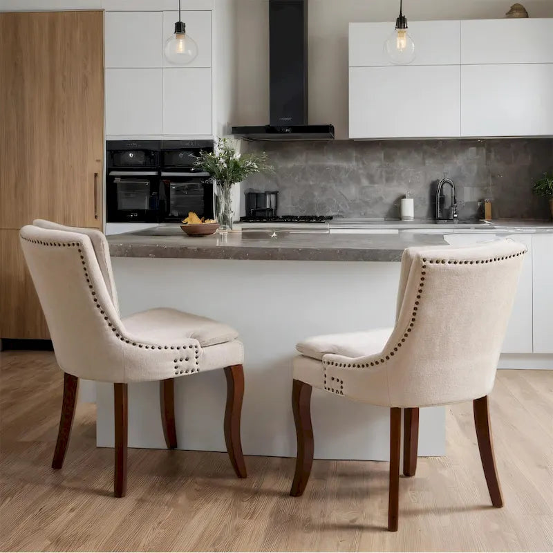 Chaises de salle à manger capitonnées en tissu chenille avec pieds en bois massif (Lot de 2)