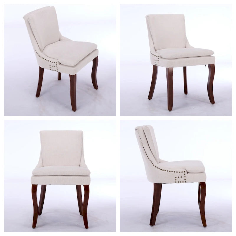 Chaises de salle à manger capitonnées en tissu chenille avec pieds en bois massif (Lot de 2)
