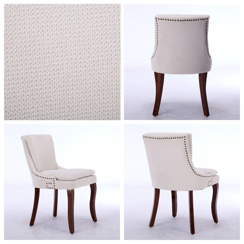 Chaises de salle à manger capitonnées en tissu chenille avec pieds en bois massif (Lot de 2)