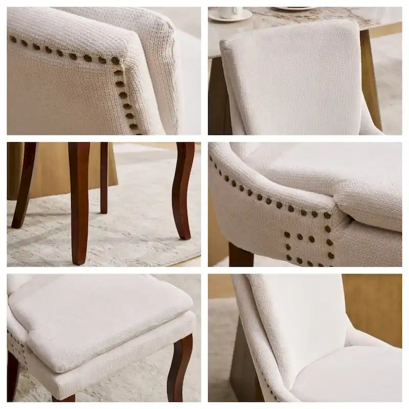 Chaises de salle à manger capitonnées en tissu chenille avec pieds en bois massif (Lot de 2)