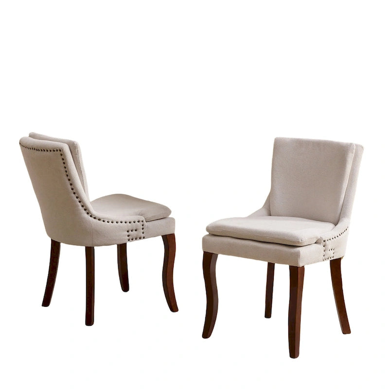 Chaises de salle à manger capitonnées en tissu chenille avec pieds en bois massif (Lot de 2)