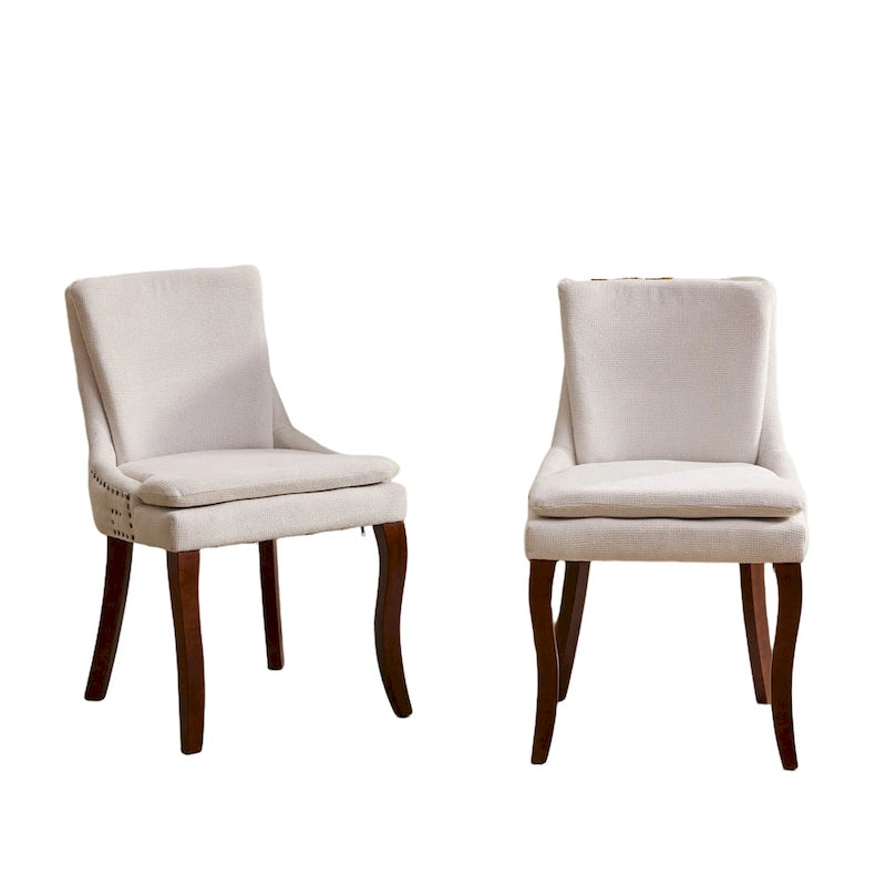 Chaises de salle à manger capitonnées en tissu chenille avec pieds en bois massif (Lot de 2)