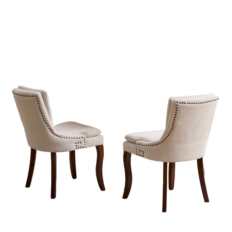 Chaises de salle à manger capitonnées en tissu chenille avec pieds en bois massif (Lot de 2)