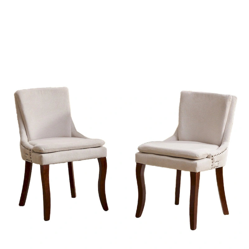 Chaises de salle à manger capitonnées en tissu chenille avec pieds en bois massif (Lot de 2)