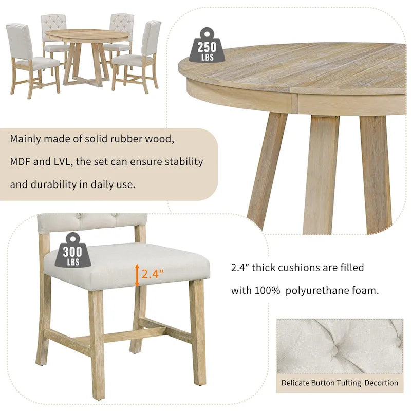 Ensembles table et chaises de salle à manger multifonctionnels, ensembles de table de salle à manger de style ferme avec rallonges pliantes amovibles, pieds en croix