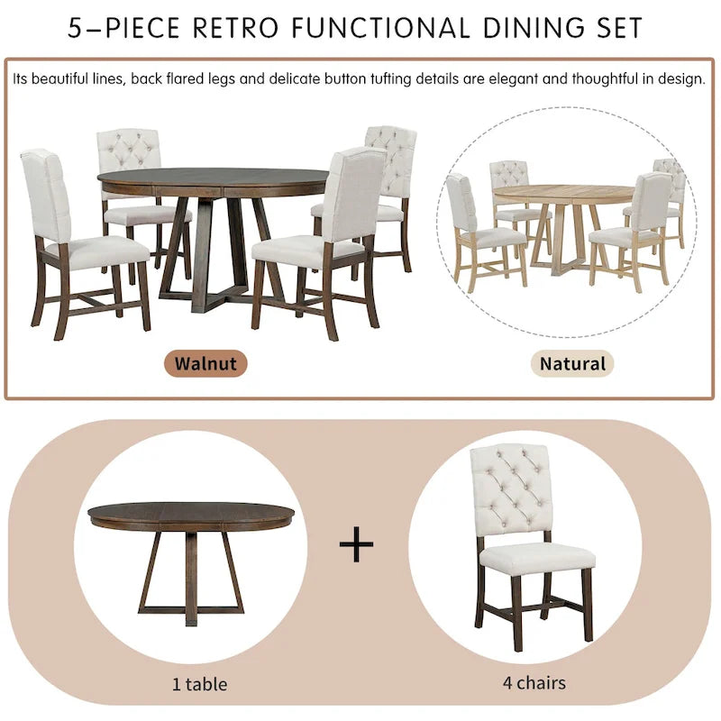Ensembles table et chaises de salle à manger multifonctionnels, ensembles de table de salle à manger de style ferme avec rallonges pliantes amovibles, pieds en croix
