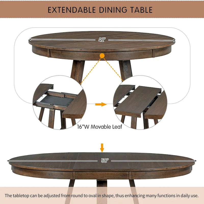 Ensembles table et chaises de salle à manger multifonctionnels, ensembles de table de salle à manger de style ferme avec rallonges pliantes amovibles, pieds en croix