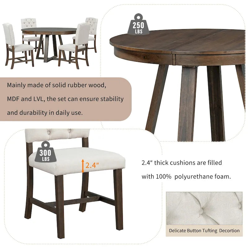 Ensembles table et chaises de salle à manger multifonctionnels, ensembles de table de salle à manger de style ferme avec rallonges pliantes amovibles, pieds en croix