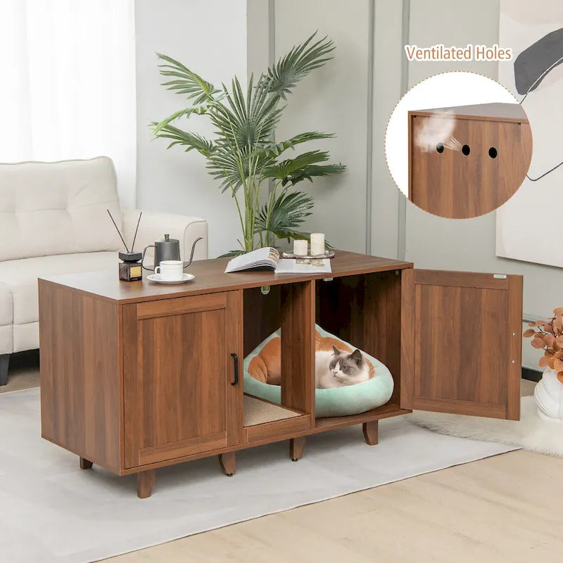 Meuble Cache Litière pour Chat, Maison de Toilette pour Chat avec