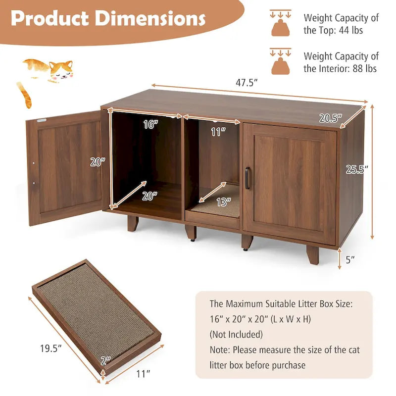 Meuble Cache Litière pour Chat, Maison de Toilette pour Chat avec