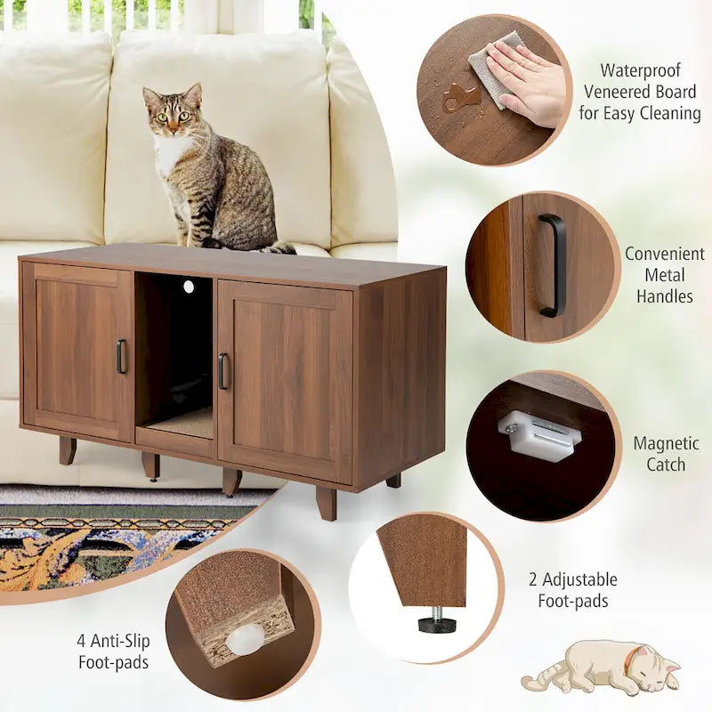 Meuble Cache Litière pour Chat, Maison de Toilette pour Chat avec
