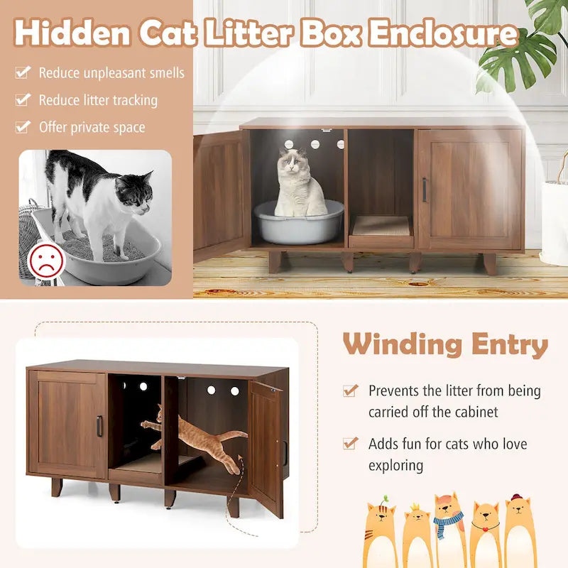 Meuble Cache Litière pour Chat, Maison de Toilette pour Chat avec