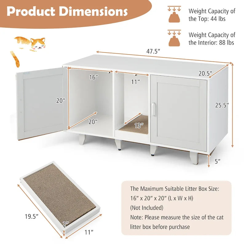 Meuble Cache Litière pour Chat, Maison de Toilette pour Chat avec