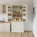 Meuble de cuisine avec 8 portes et étagères, meuble de rangement en bois avec 3 tiroirs de rangement, placard avec étagères réglables