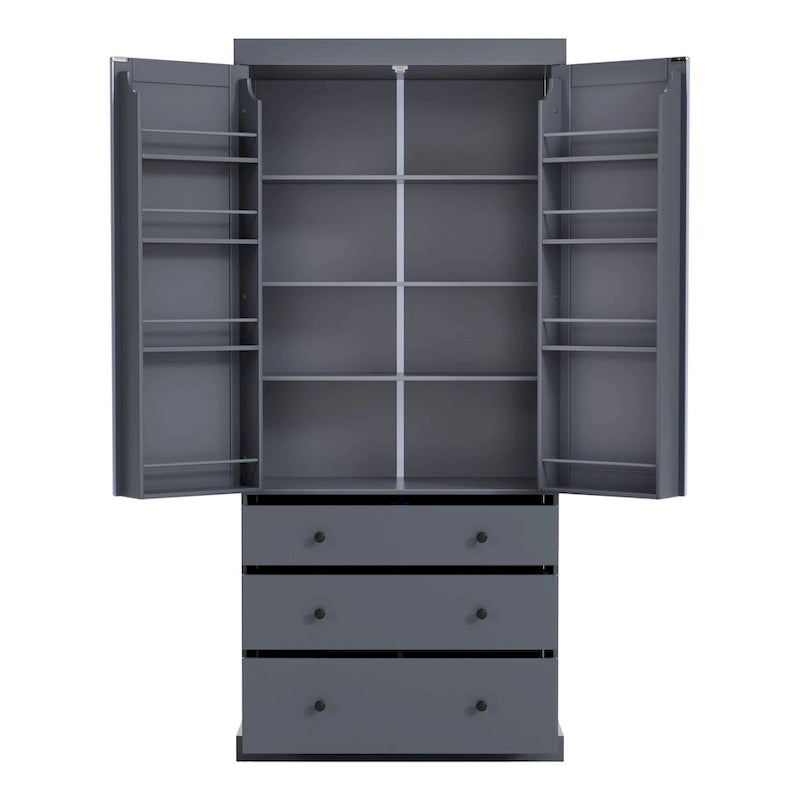 Meuble de cuisine avec 8 portes et étagères, meuble de rangement en bois avec 3 tiroirs de rangement, placard avec étagères réglables