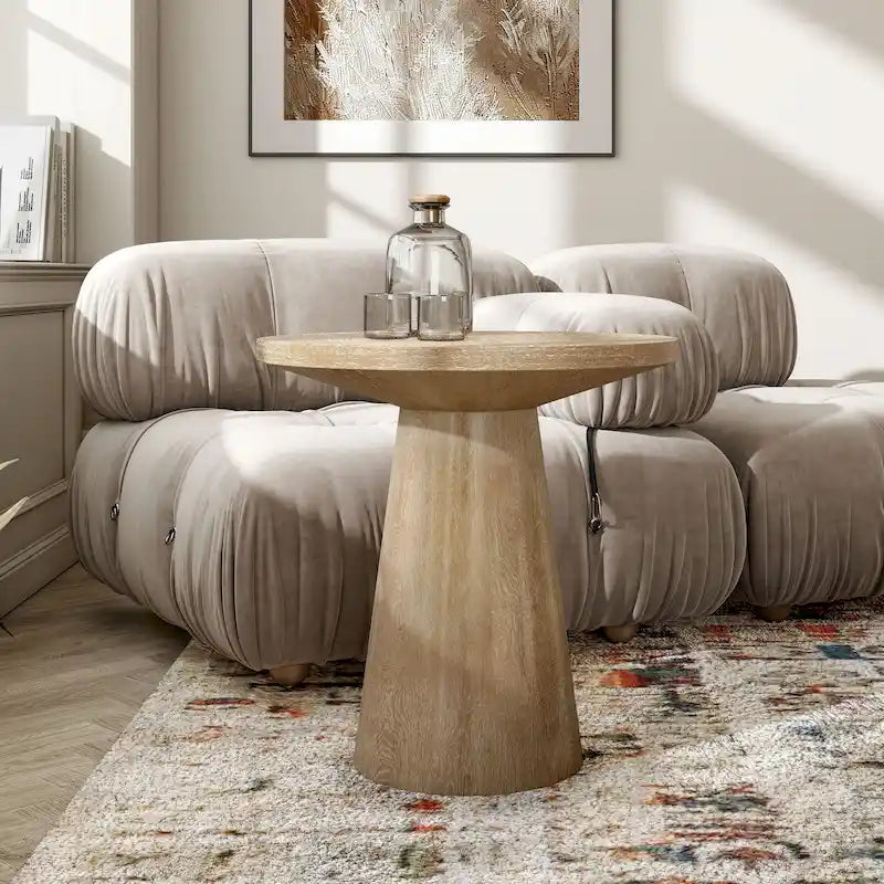 Table d'appoint moderne en bois massif avec base ronde