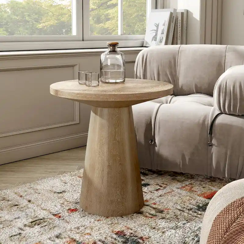 Furniture of America Vitten Modern Round Solid Wood Pedestal End Table