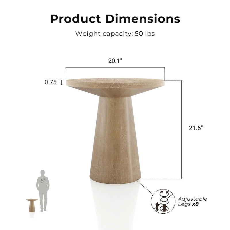 Table d'appoint moderne en bois massif avec base ronde