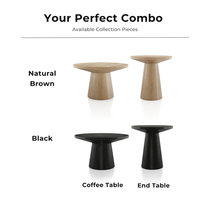 Table d'appoint moderne en bois massif avec base ronde