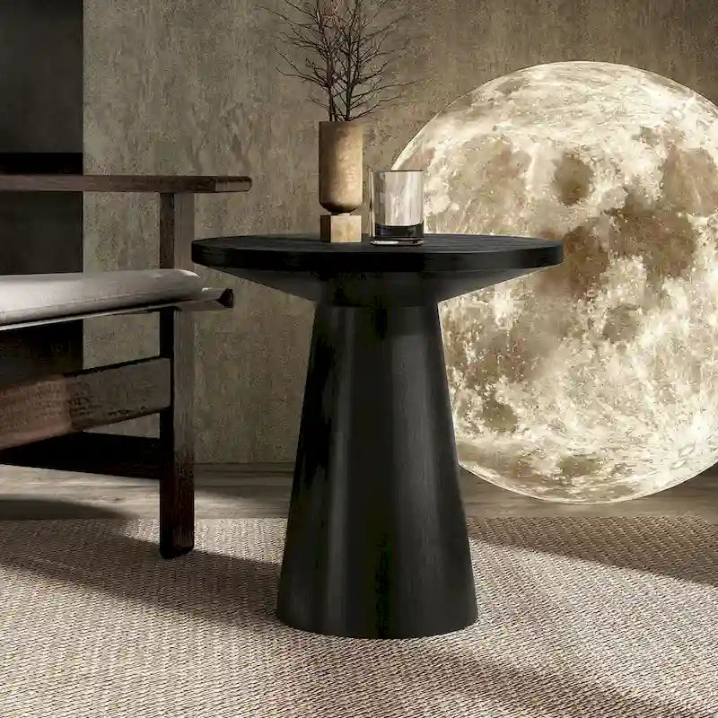Table d'appoint moderne en bois massif avec base ronde