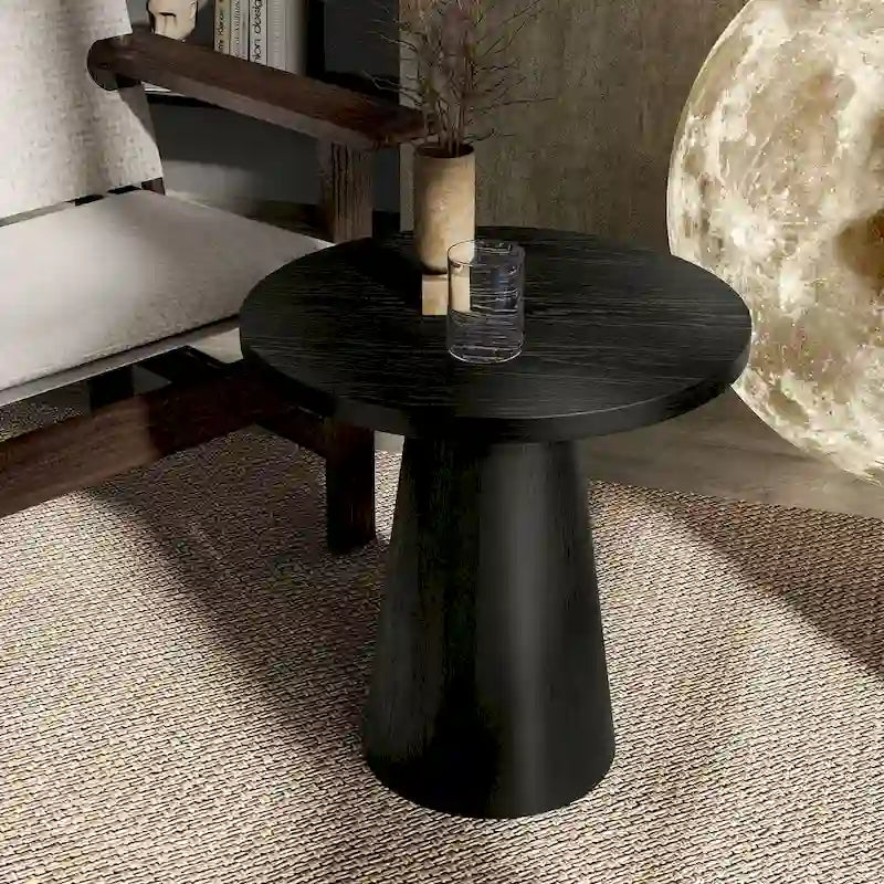 Table d'appoint moderne en bois massif avec base ronde