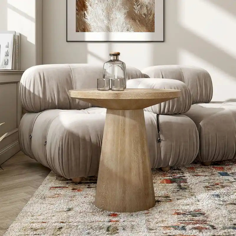 Table d'appoint moderne en bois massif avec base ronde