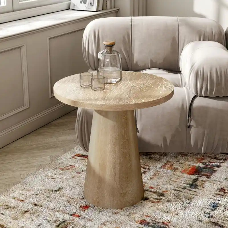 Table d'appoint moderne en bois massif avec base ronde