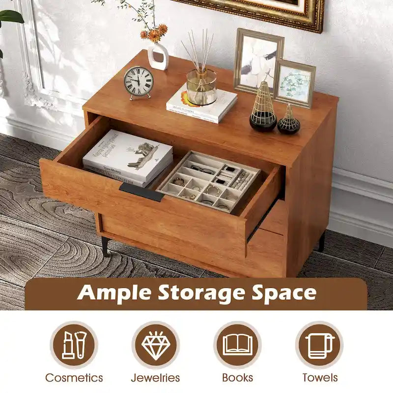 Commode à 3 tiroirs avec pieds de support en métal et kit anti-basculement pour
