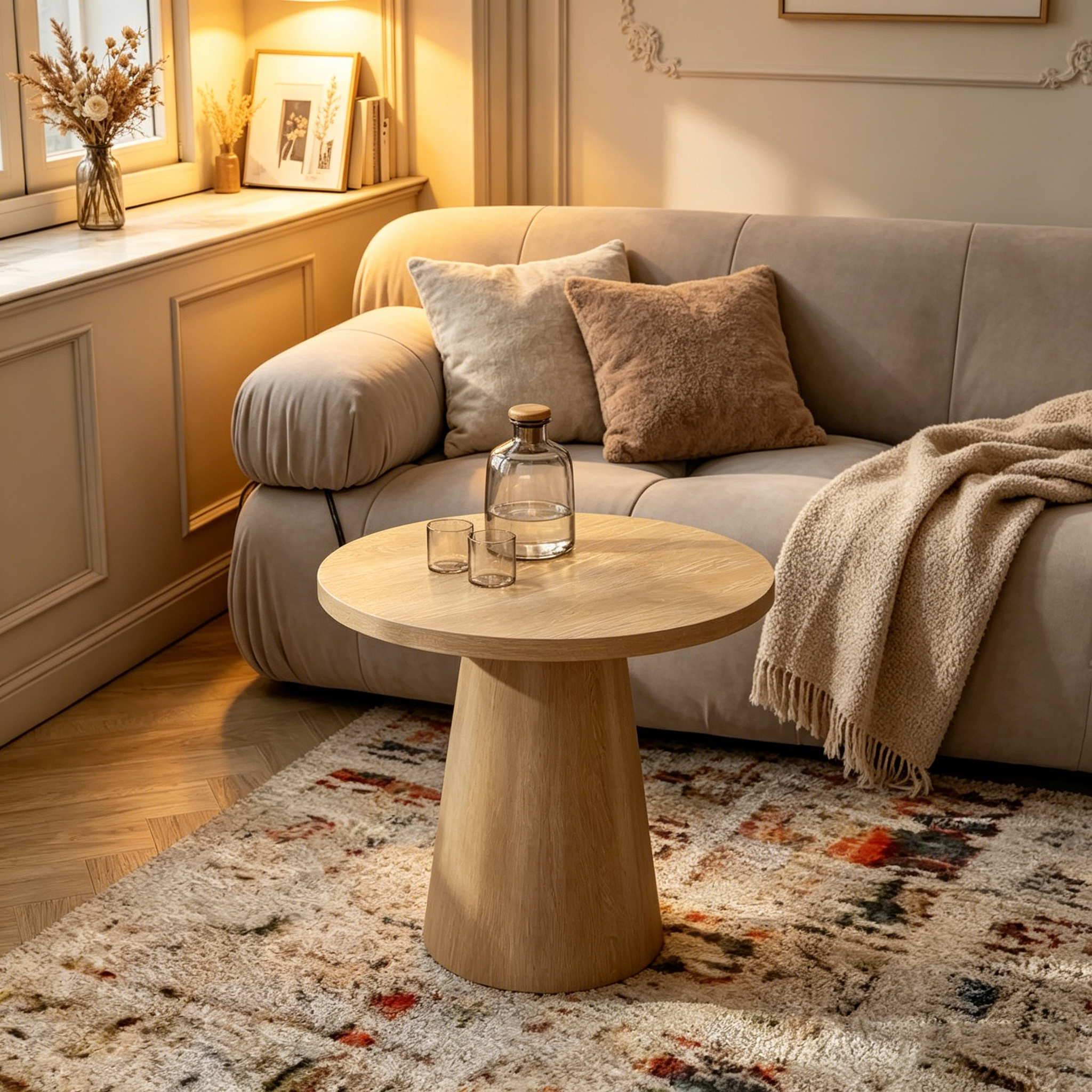 Table d'appoint moderne en bois massif avec base ronde